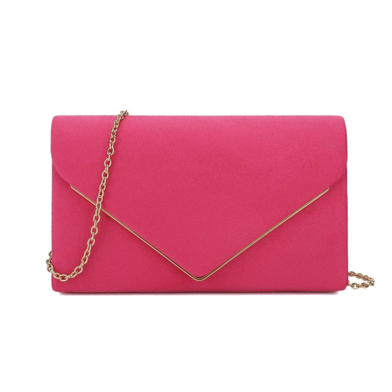 CHARMING TAILOR Faux Suede Clutch Bag Elegant Metal Binding Evening Purse for Wedding/Prom/Black-Tie Events (Fuchsia) - Image 1